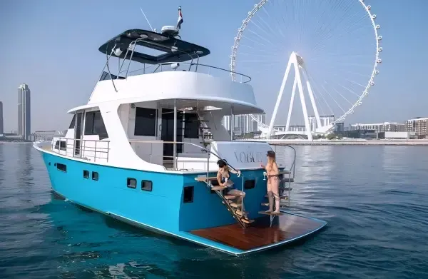Dubai: 64' Hatteras luxury yacht, refurbished in 2024 for a premium experience.