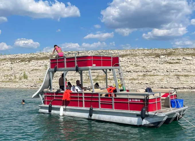 Fun Lake Travis Party Boat with Slide + Lily Pad | 26’ Double Deck
