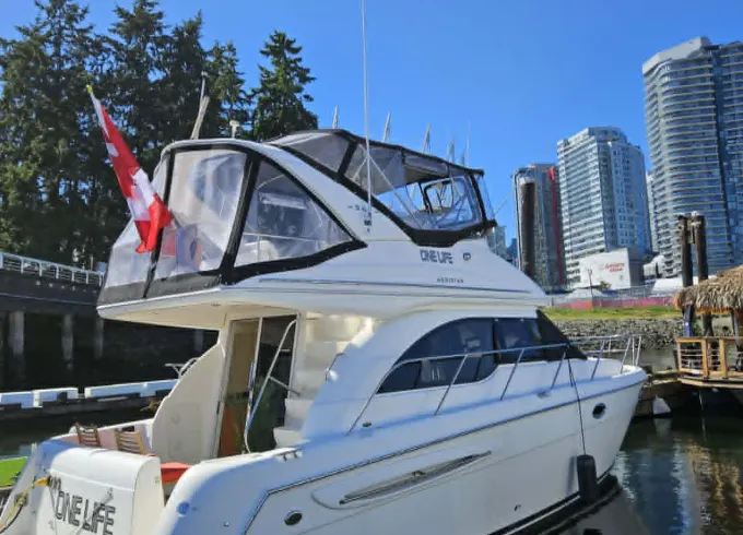 Meridian Sedan Flybridge Motor Yacht on False Creek, Vancouver