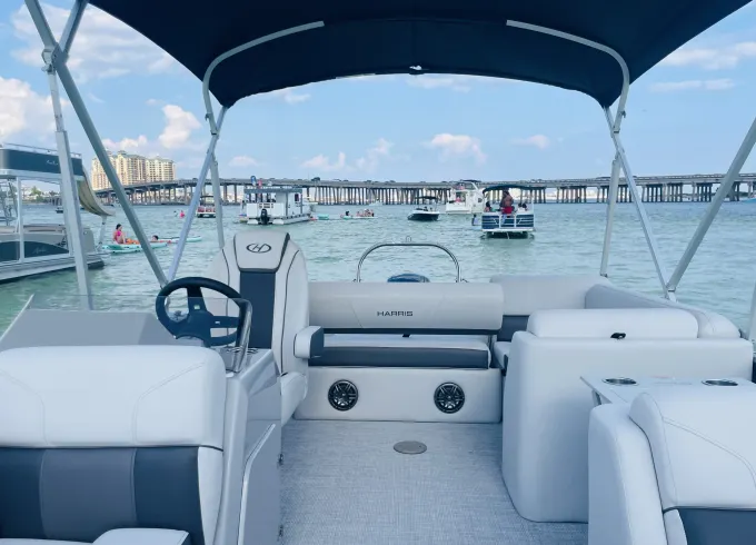 Harris Pontoon to cruise to Crab Island, the Destin Harbor and surrounding areas