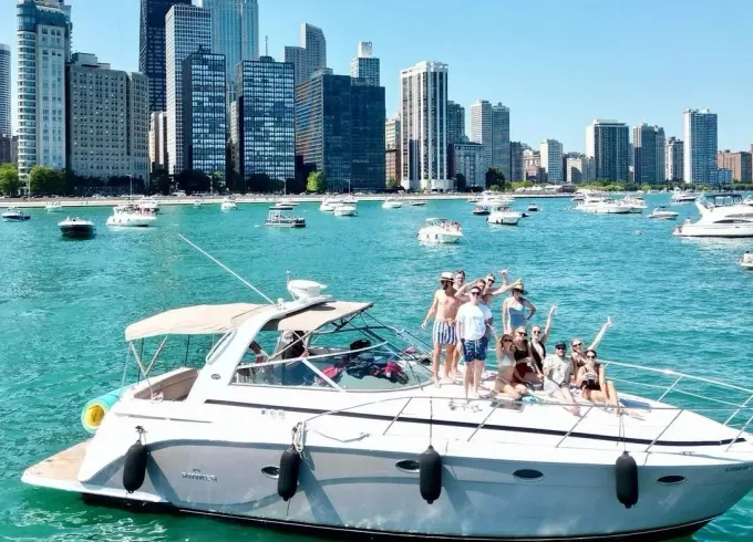 Chicago looks better from the deck of 45' Rinker Motor Yacht
