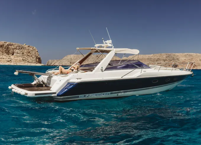 Falasarna - Balos Lagoon - Gramvousa Island Boat Tour Onboard 39' Sunseeker