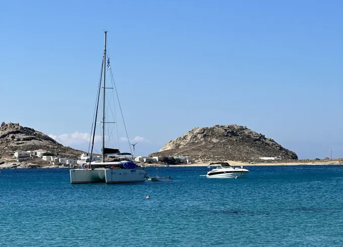 Discover mykonos delos renia in Lagoon Sailing Catamaran!