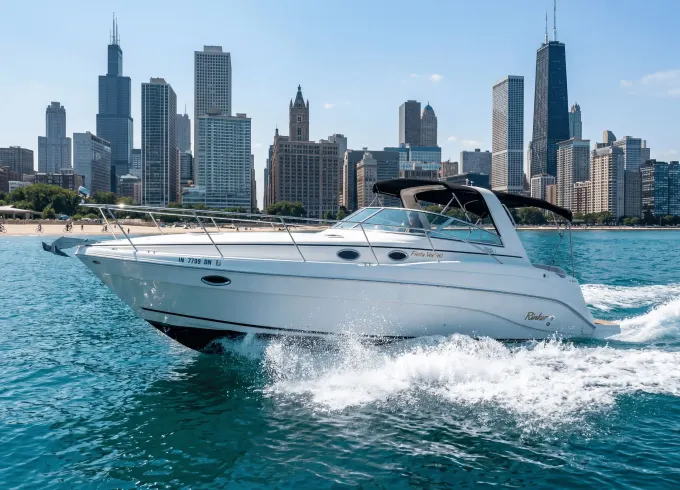 Anchor in the Famous Chicago Playpen with 37' Rinker Fiesta Vee Yacht