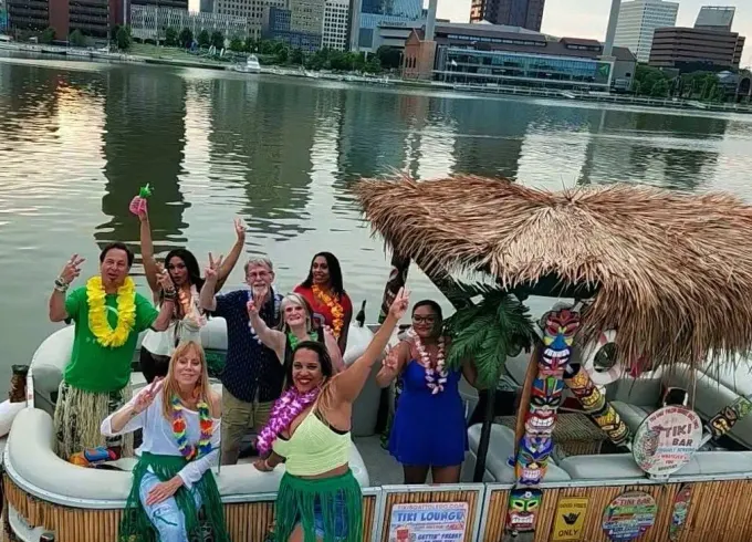Tiki Boat, Your Floating Tropical Paradise Awaits For You To Party & Cruise