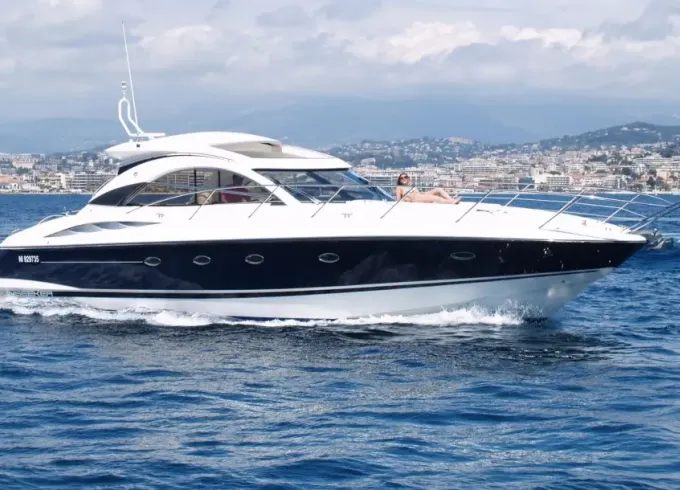 50ft Sunseeker Camargue Yacht boarding in Antibes, Cannes, St Tropez or Monaco
