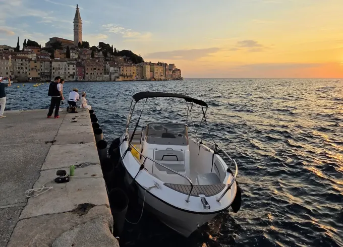 Private Dolphin Boat Tours with newboat 19ft Karnic from Rovinj – Delfin