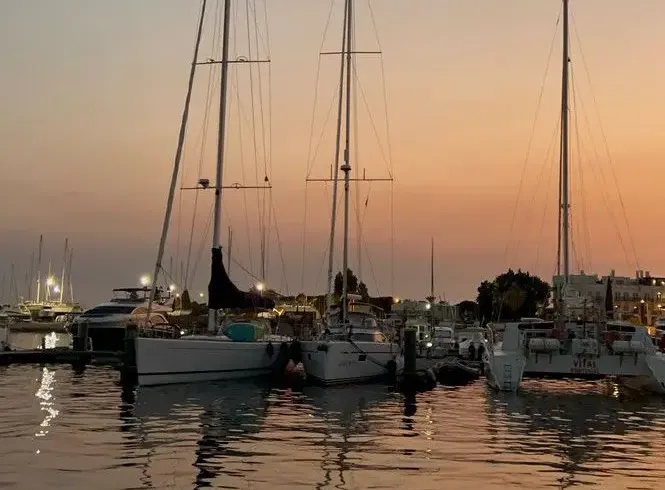 Sunset on board with Atlantique 48 Yacht in Quarteira, Faro
