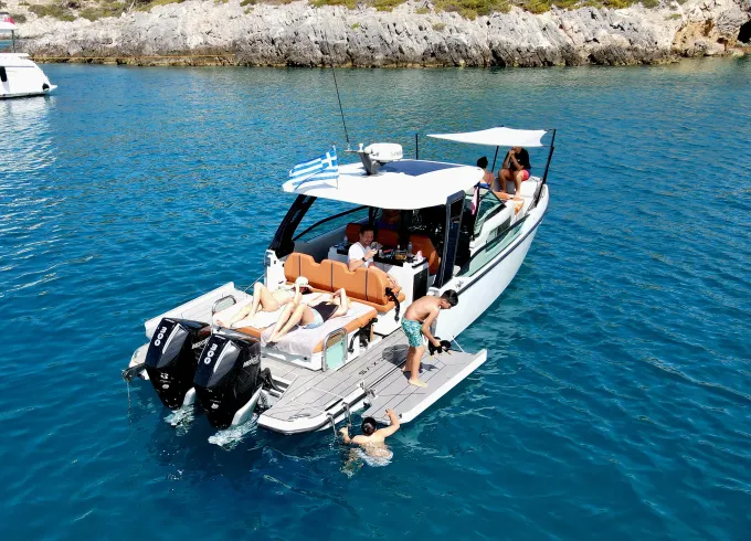 Enjoy a full day under the Athenian riviera sun with our Saxdor 320 GTO cruiser