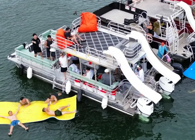 New Double Decker Party Boat w/ 2 Waterslides & Lily Pad Rental in Austin, Texas