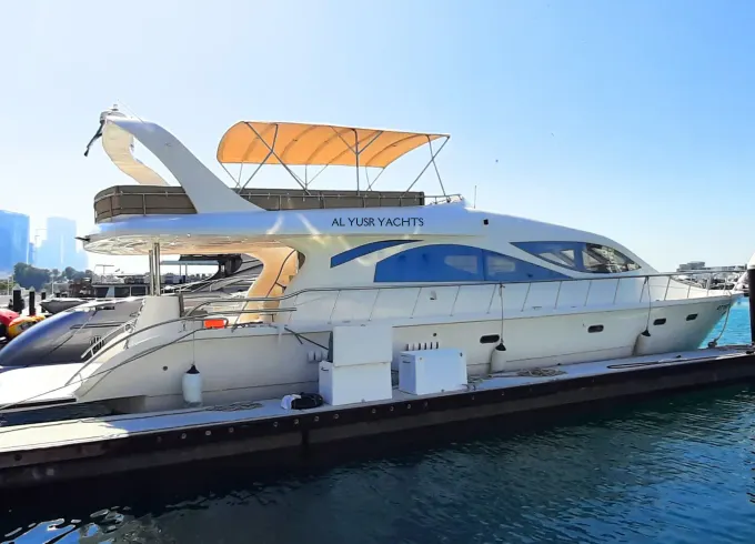 70ft yacht by Al Yusr Yachts for rent in Dubai Harbour Marina – up to 33 guests