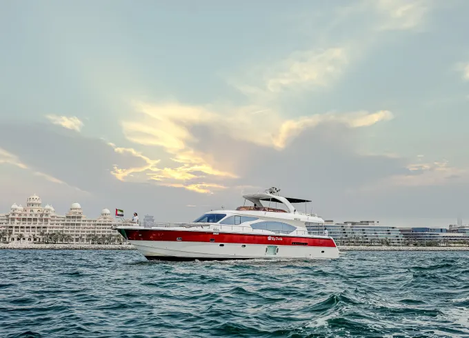Luxury 90ft Yacht with Jacuzzi & Slide for 55 Guests in Dubai Marina