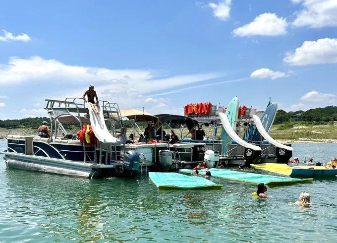 TWO Party Pontoons with Slides and Shade!