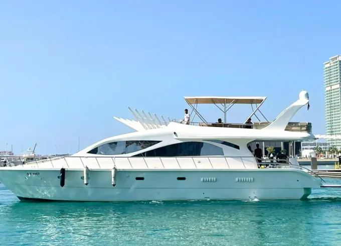 70ft Yacht Rental in Dubai Harbour Marina - Spacious Deck for Up to 33 Guests